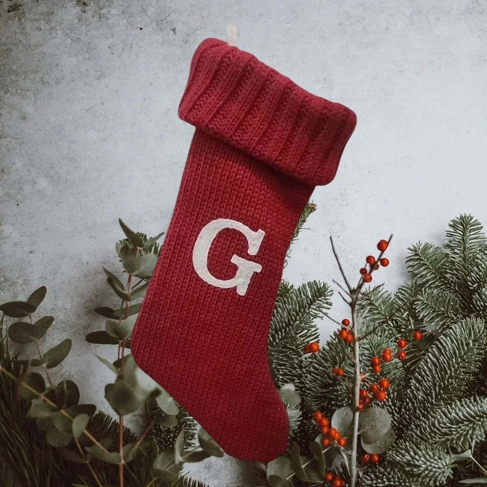 Target Wondershop‎ Red White G Monogram Sweater Knit Christmas Stocking.